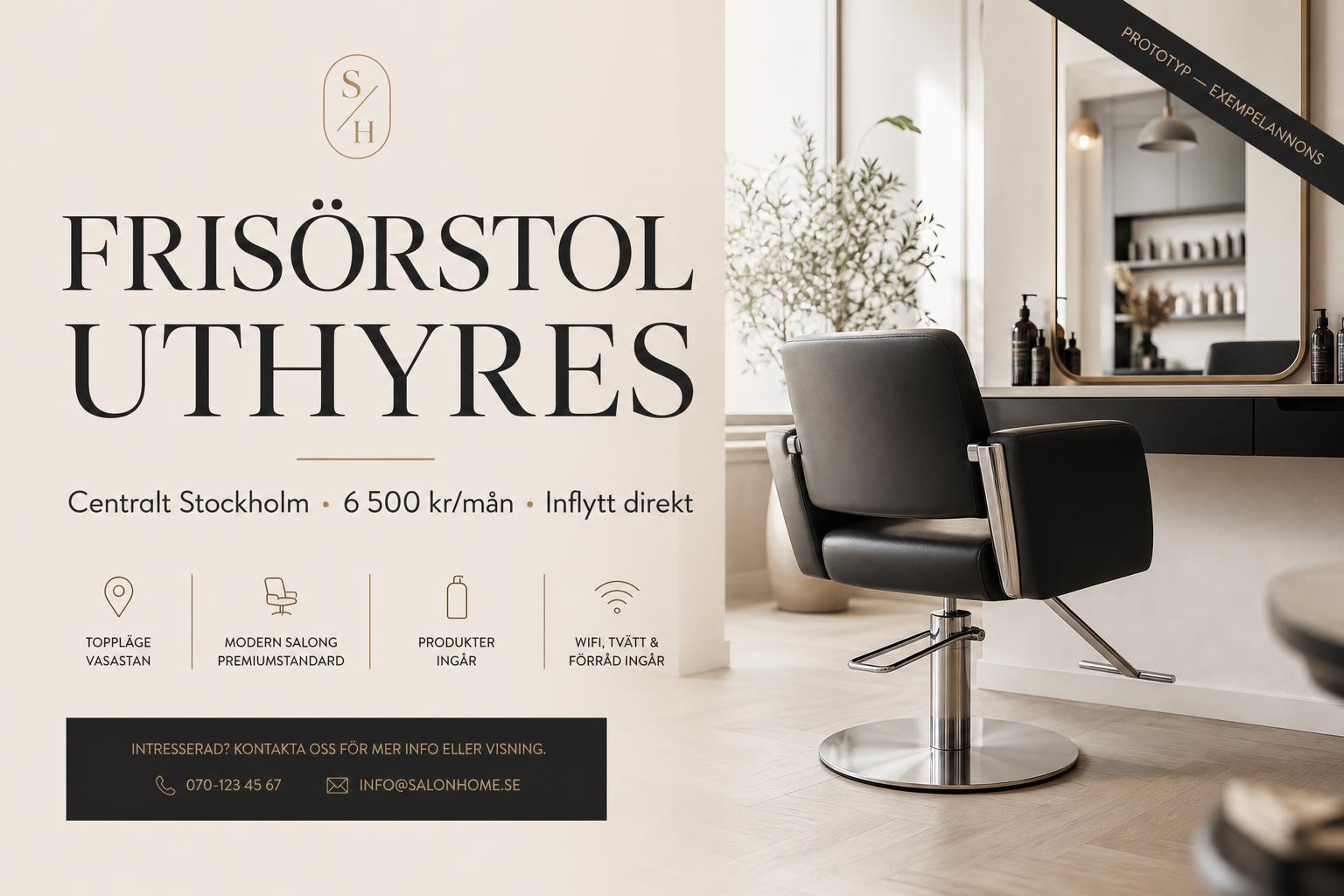 Frisörstol uthyres